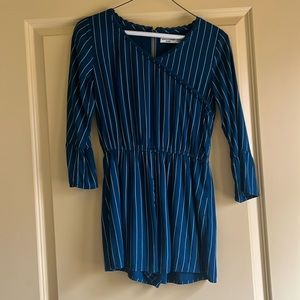 Youth girls, Abercrombie kids, teal and white striped romper. Size 9/10